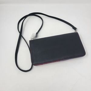 Skechers Crossbody Detachable Straps Credit Card Holder Zip Pouch‎ New Black